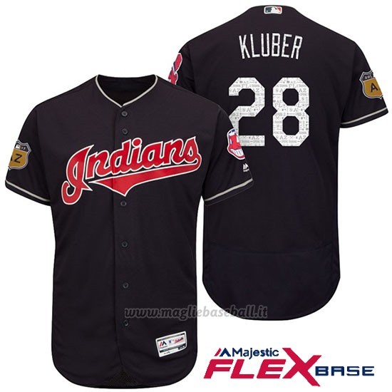 Maglia Baseball Uomo Cleveland Indians Corey Kluber Blu 2017 Allenamento Primaverile Flex Base Giocatore